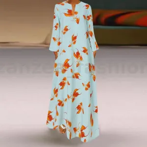 Womens Long Sleeve V Neck Sundress Floral Printed Party Gown Prom Maxi Dress S3494011