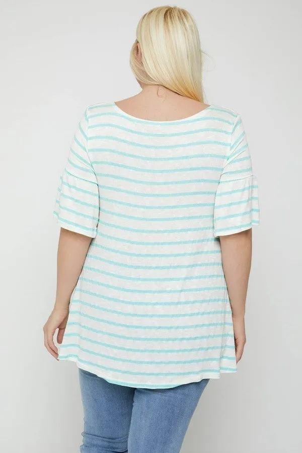 Women's Plus Striped Tunic, Featuring Flattering Flared Sleeve