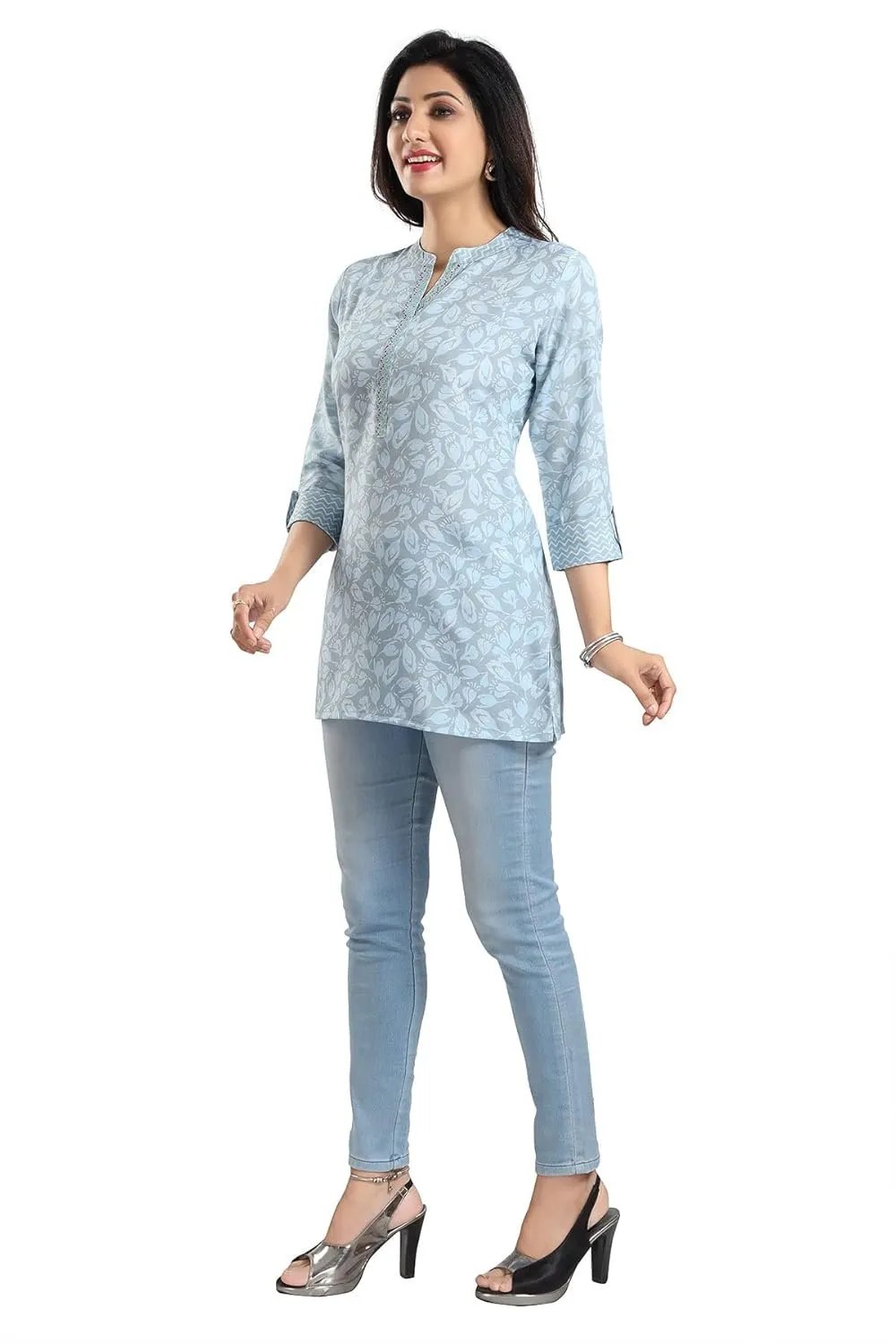 Women's Rayon Blend 3/4 Sleeve Kurti Tunic Top - Blue