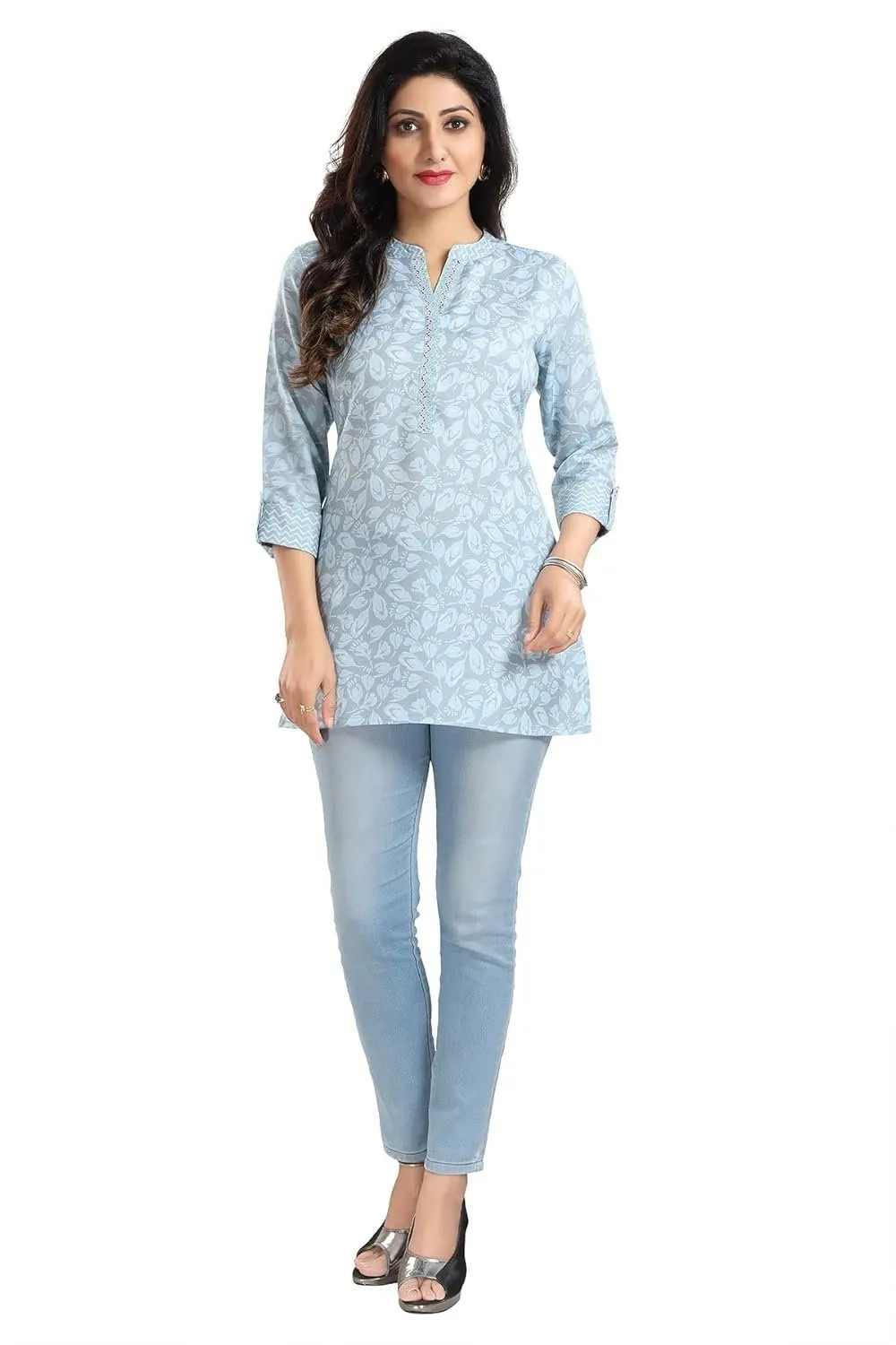 Women's Rayon Blend 3/4 Sleeve Kurti Tunic Top - Blue