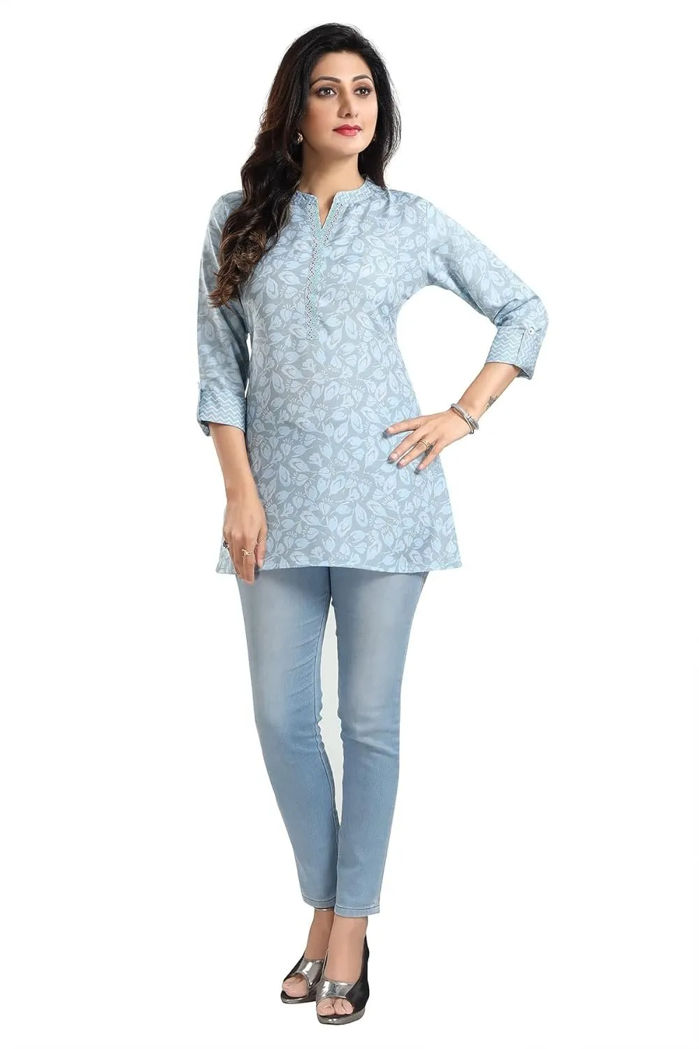 Women's Rayon Blend 3/4 Sleeve Kurti Tunic Top - Blue