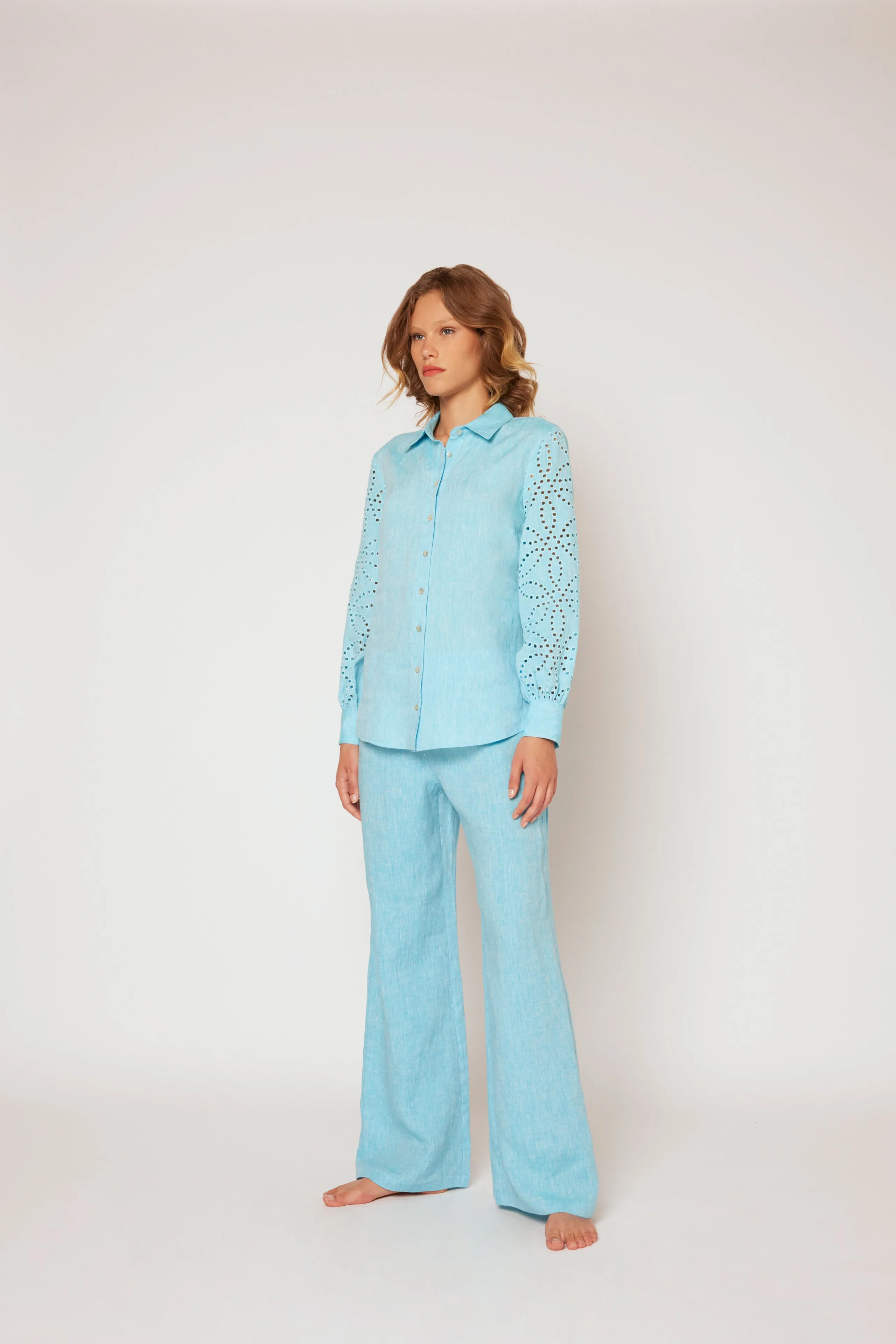 Yarn-dyed linen blouse