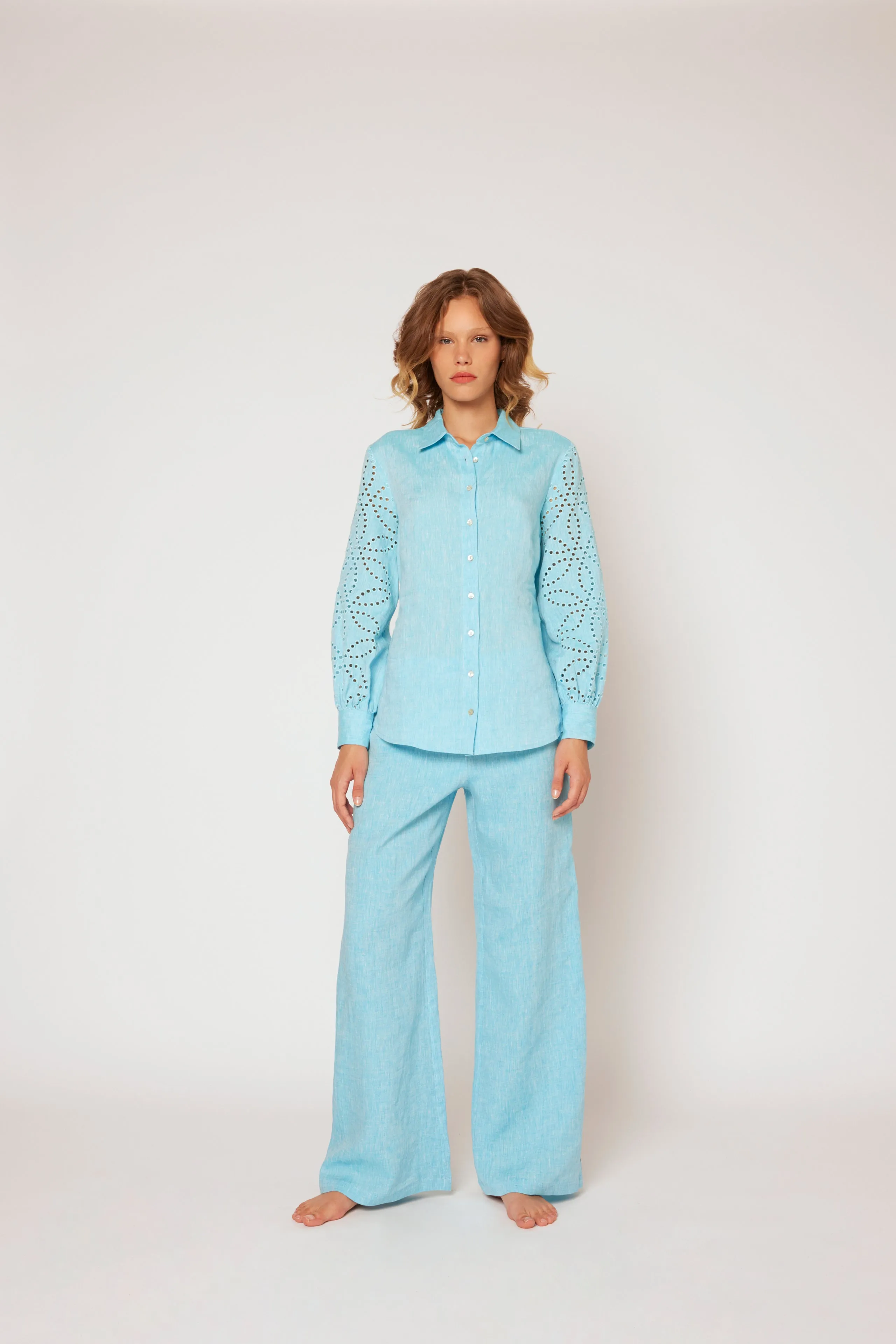 Yarn-dyed linen blouse