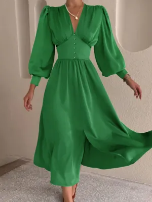 ZANZEA Women Maxi Long Dress Vintage Solid Puff Sleeve Bohemian Sexy V Neck Vestidos Oversized Spring Autumn Party Sundress S4503286