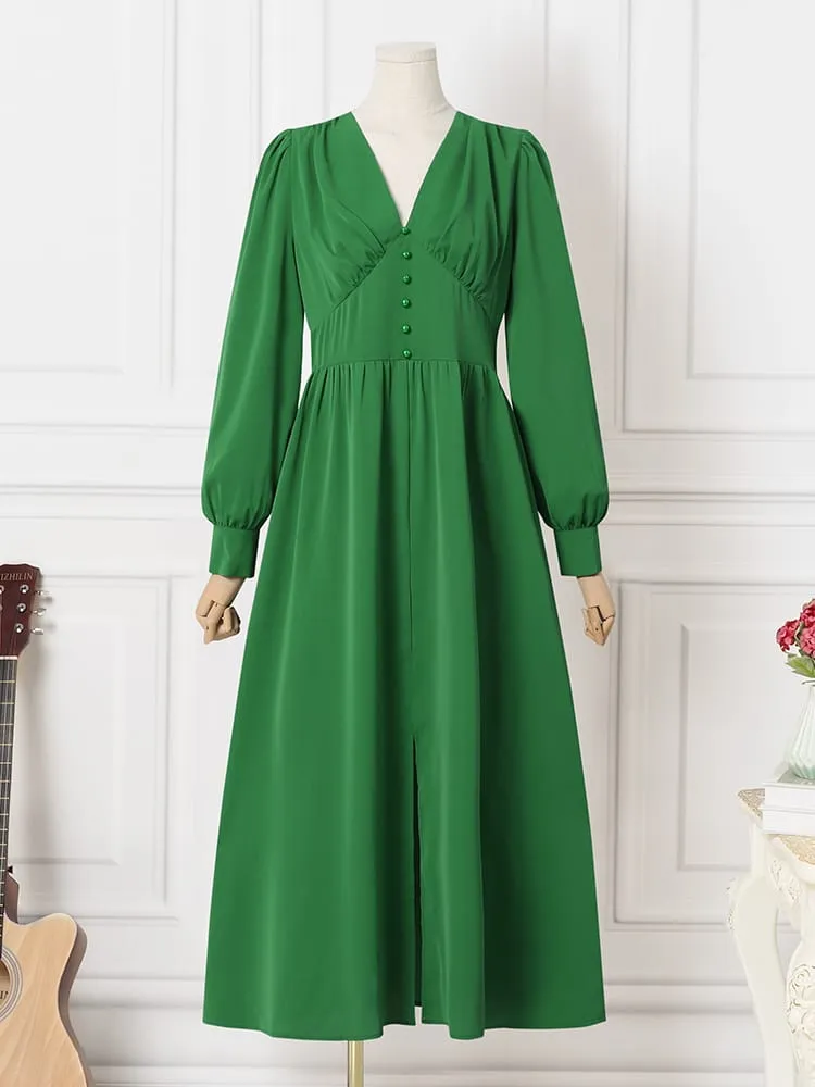 ZANZEA Women Maxi Long Dress Vintage Solid Puff Sleeve Bohemian Sexy V Neck Vestidos Oversized Spring Autumn Party Sundress S4503286